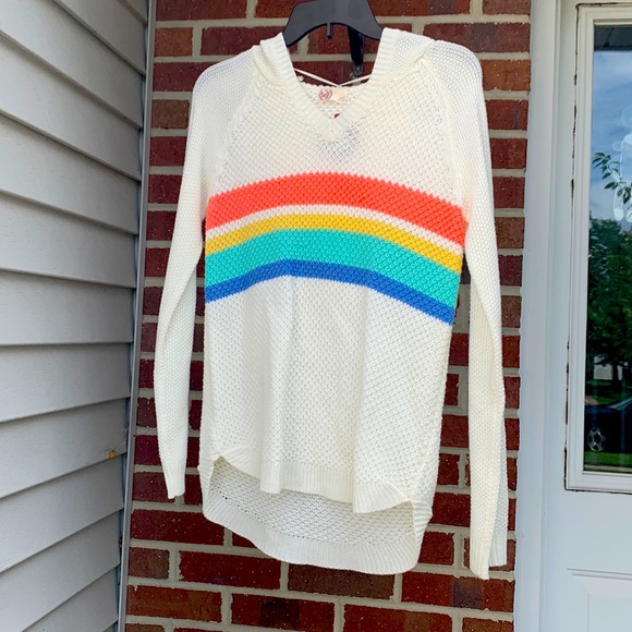 V-neck ivory sweater with rainbow design on front - Picture 1 of 4